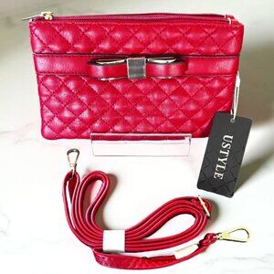 NWT / Red Quilted USTYLE Convertible Crossbody / Clutch Bag